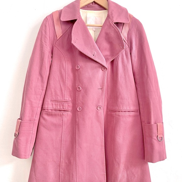 Vintage Rebecca Taylor Pink Preppy Military Peacoat Jacket Canvas Twill Coat Y2K - Picture 1 of 16